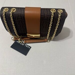 H by Halston Brown Crossbody Bag with Gold Chain